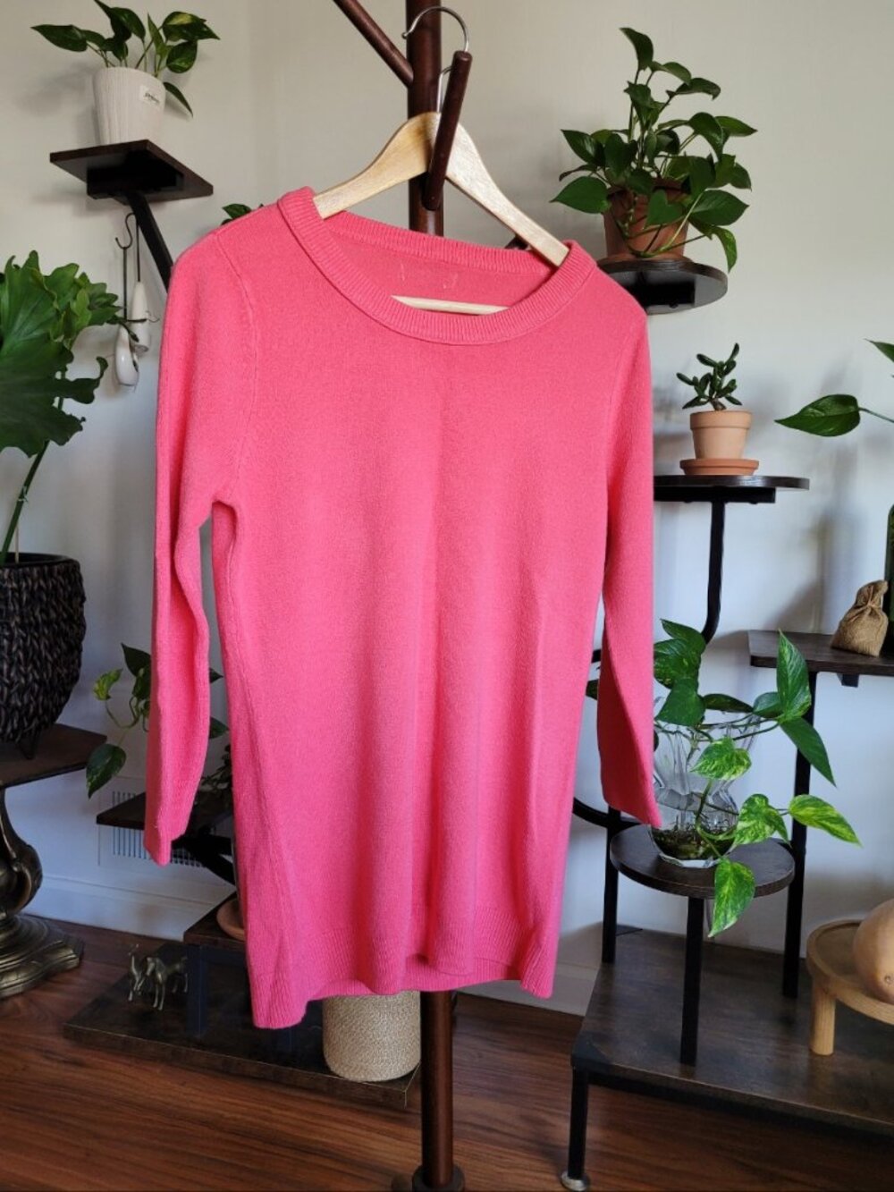 Coral Pink Crewneck Knit Sweater Top Womens Size M Long Sleeve